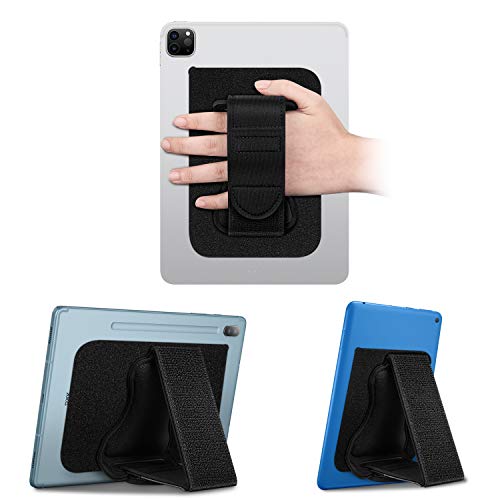 Fintie Universal Tablet Hand Strap Holder - [Dual Stand Supports] Detachable Padded Hook & Loop Fastening Handle Grip with Adhesive Patch for iPad/Galaxy Tab and All 7-11' Tablets, Black