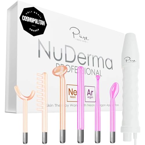 NuDerma Professional Skin Therapy Wand - Portable Skin Therapy Machine with 6 Neon & Argon Wands – Boost Your Skin – Clear Firm & Tighten