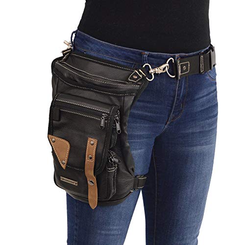 Milwaukee Leather MP8880 Black Conceal and Carry Leather Thigh Bag with Waist Belt - One Size