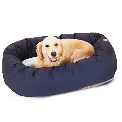 Majestic Pet 40 Inch Poly-Cotton Sherpa Calming Dog Bed Washable – Cozy Soft Round Dog Bed with Spine for Head Support - Fluffy Donut Dog Bed 40x29x9 (inch) – Round Pet Bed Large - Navy Blue