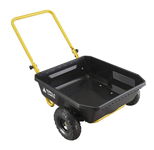 Gorilla Carts GCR-4 Poly Dump Cart, 2-Wheel Garden Wagon with Foldable Handle, 4 cu ft, 300 lb. Capacity, Black/Yellow