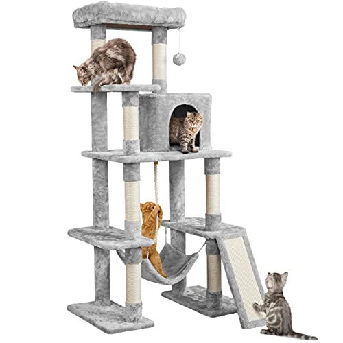 Yaheetech Cat Tree, Multi-Level Cat Tower for Indoor Cats, 63in, Condo Furniture with Scratching Posts, Large Top Perch, Hammock, Tall Cat Climbing Stand for Cat Play