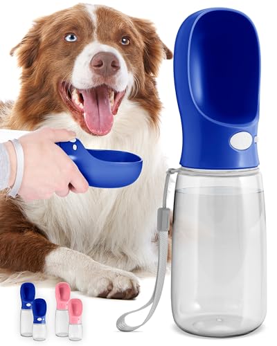 MalsiPree Dog Water Bottle, Lightweight, Leak Proof Portable Puppy Water Dispenser with Drinking Feeder for Pets Outdoor Walking, Hiking, Travel (19OZ, Navy Blue)