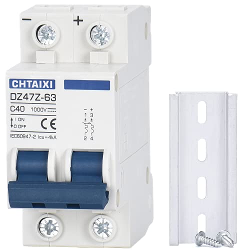 CHTAIXI DC Miniature Circuit Breaker, 2 Pole 1000V 40 Amp Isolator for Solar PV System, Thermal Magnetic Trip, DIN Rail Mount, Chtaixi DC Disconnect Switch C40