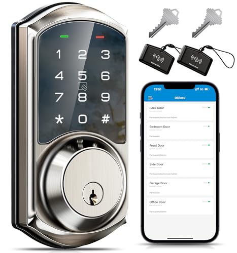 Veise Smart Deadbolt with App Control, Keyless Entry Smart Lock for Front Door, Electronic Digital Door Lock with Code, Easy Install, Satin Nickel