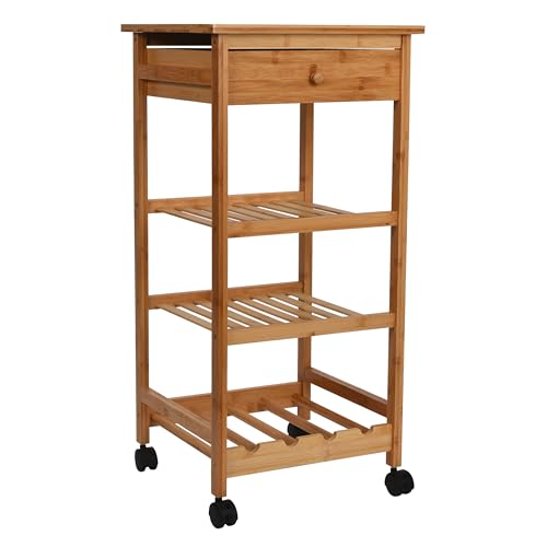 Hallops Kitchen Cart with Drawer and Basket - Brown Kitchen Cart Island for Small Spaces - Extra Counter Space or Spice Rack - Portable Dining Table with Wheels - Elegant Solid Wood Top , spice drawer