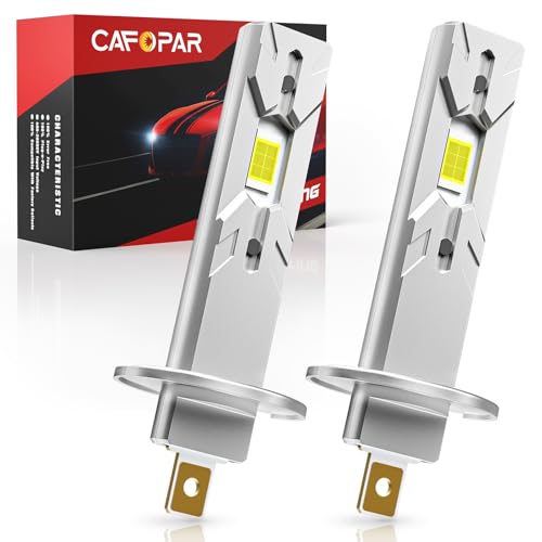 CAFOPAR H1 LED Bulbs Upgrade +700% Brighter 30000LM 120W, High and Low Beam, 6500K Cool White, 1:1 Mini Size Plug and Play, Non-Polarity, Fanless H1 LED Fog Lights, Pack of 2