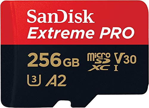 SanDisk 256GB Extreme PRO microSD UHS-I Card with Adapter C10, U3, V30, A2, 200MB/s Read 140MB/s Write SDSQXCD-256G-GN6MA