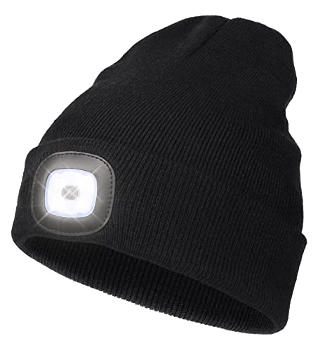 Rechargeable LED Beanie Headlamp Cap with 4 Lights for Men and Women