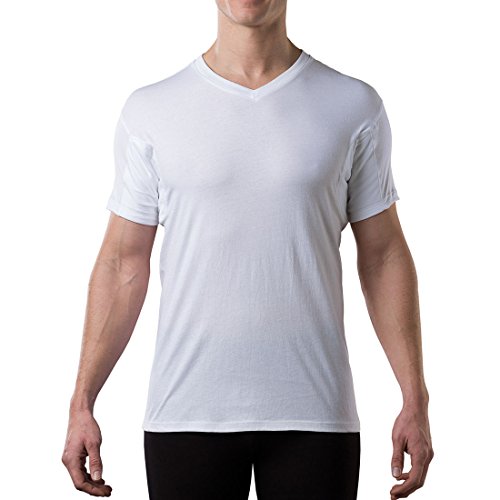 Sweatproof Undershirt for Men with Underarm Sweat Pads (Original Fit, V-Neck) White