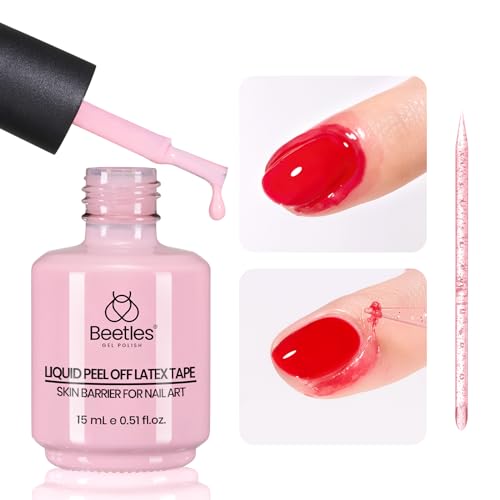 Beetles Gel Polish 15ml Latex Liquid Nail Peel off Cuticle Guard for Nail Polish with Plastic Nail Care Stick for Nail Art Liquid Latex Barrier Protector Nails Design