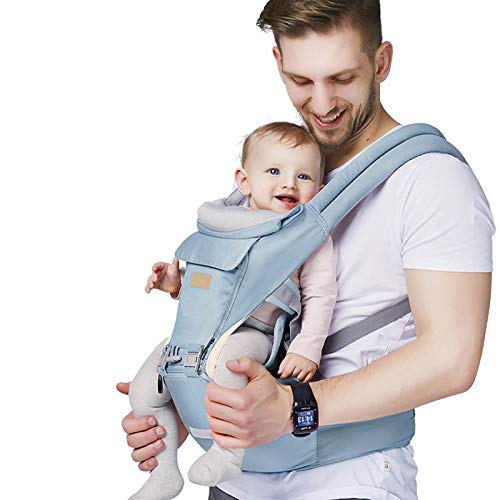 FRUITEAM 6-in-1 Baby Carrier with Waist Stool/Hip Seat for Breastfeeding, One Size Fits All - Adapt to Newborn, Infant & Toddler (Blue)