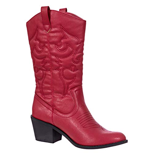Charles Albert Womens Boot Embroidered Modern Western Cowboy, Red (8) Cowboy_Style_Red_8