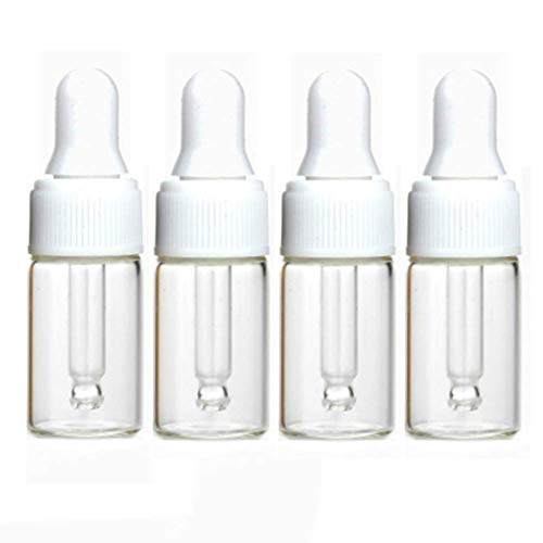 100Pcs 3ml Clear Mini Cute Glass Essential Oil Dropper Bottles with Eye Dropper Dispenser for Perfume Cosmetic Liquid Aromatherapy Sample Storage Jar Vial Containers Kitchen Tool, White Cap
