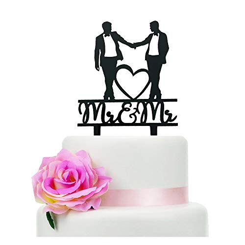 Mr & Mr Wedding Cake Topper, Black Acrylic Gay Wedding Cake Topper, Wedding Gift for Gay Couple, Men Anniversary Decoration