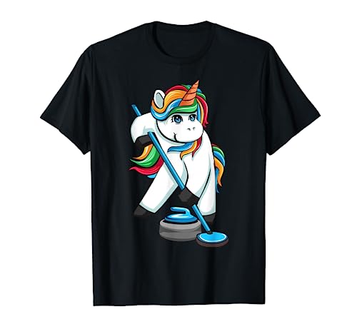 Funny Unicorn Curling Design For Men Women Curling Player T-Shirt