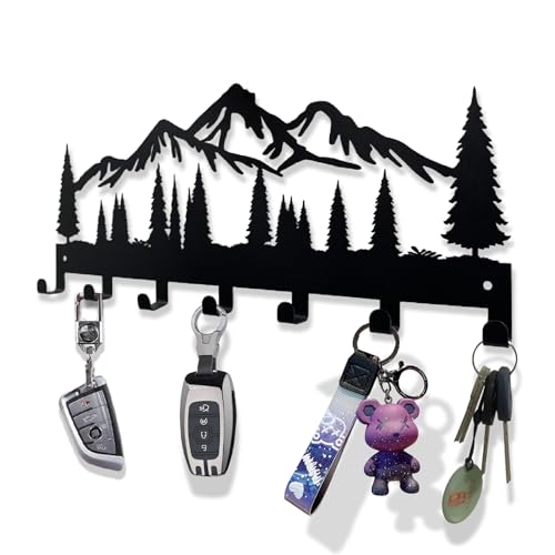 Key Holder for Wall | Metal Key Holder Hooks Organizer Rack | Metal Key Organizer Wall Decorative with 7 Hooks for Entryway, Front Door, Hallway, Kitchen, Office (Mountain)