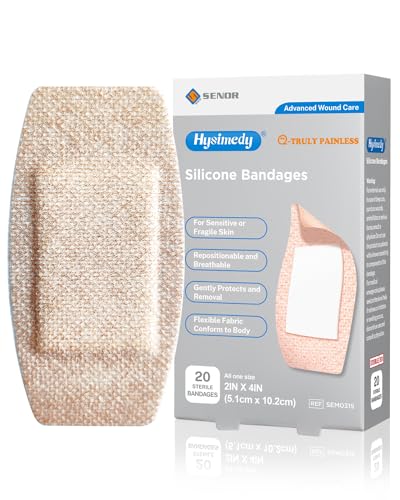 Hysimedy Silicone Bandages Extra Large Size for Sensitive Fragile Skin - 2'x4' 20 Counts - Non Allergenic Non Latex Hypoallergenic Painless Removal Bandages
