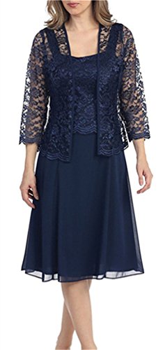 H.S.D Women's Lace Mother Of The Bride Dress Formal Gowns With Jacket 24W Navy Blue (Short Style)