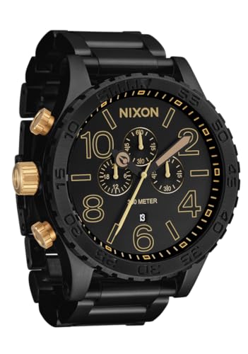 NIXON 51-30 Chrono A1389-300m Water Resistant Men's Analog Fashion Watch (51mm Watch Face, 25mm Stainless Steel Band) - Matte Black/Gold