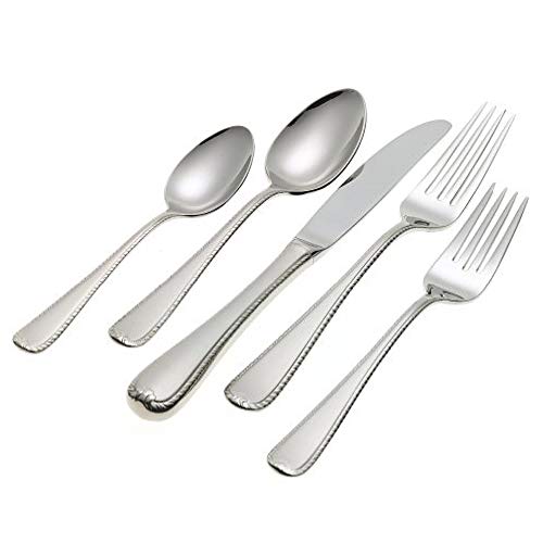 Lenox Gorham Ribbon Edge Frosted 5-Piece Stainless Steel Flatware Place Setting, Service for 1, Silver -