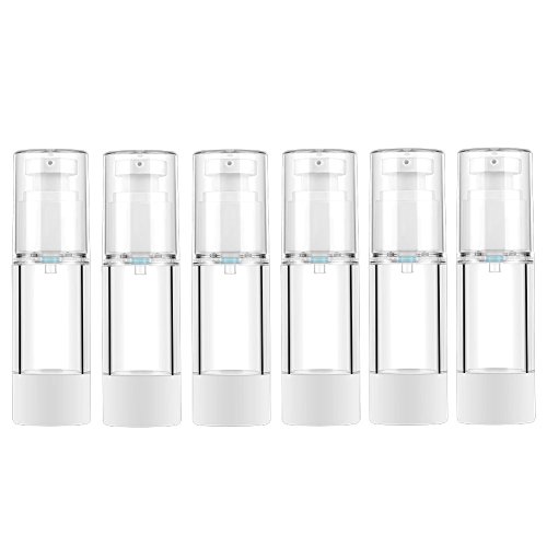 LONGWAY 1 Oz 30ml Clear Airless Cosmetic Cream Pump Bottle Travel Size Dispenser Refillable Containers/Foundation Travel Pump Bottle for Shampoo (Pack of 6)