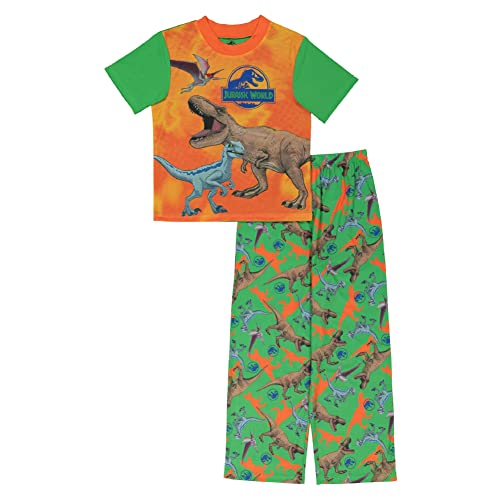 Jurassic World Boys' 2-Piece Loose-Fit Pajamas Set, FIRE DINO, 10