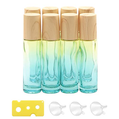 Newzoll 8Pcs 10ml (1/3oz) Glass Roll on Bottles Yellow Blue Gradient Roller Bottles Vials Container for Essential Oils Perfume Lip Balms