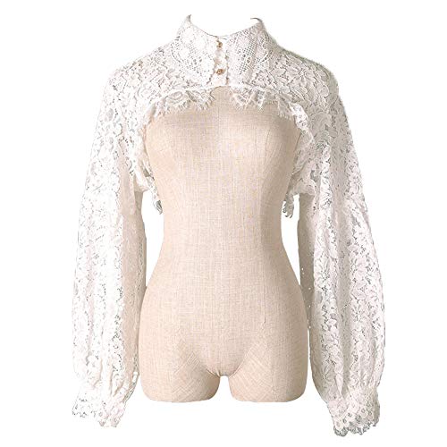 Elegtiskas Detachable Dickey False Collar Crop Top - A-White, Loose Fit, Lace & Nylon, Long Bell Sleeve