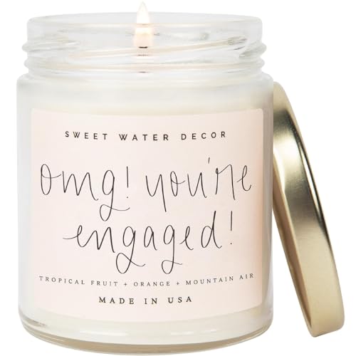 Sweet Water Decor, OMG, You're Engaged! | Tropical Fruits, Sugared Citrus, Mountain Green Scented Soy Wax Candle for Home | Engagement Gift | 9oz Clear Jar, 40 Hour Burn Time, Made in the USA