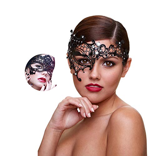 MYMENU Masquerade Mask for Women Shiny Rhinestone Venetian Party Prom Ball Metal Mask (Half Face)