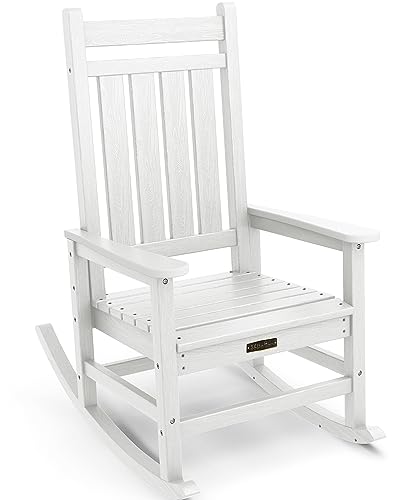 SERWALL Oversized Rocking Chair, Outdoor Rocking Chair for Adults, All Weather Resistant Porch Rocker for Lawn Garden, White