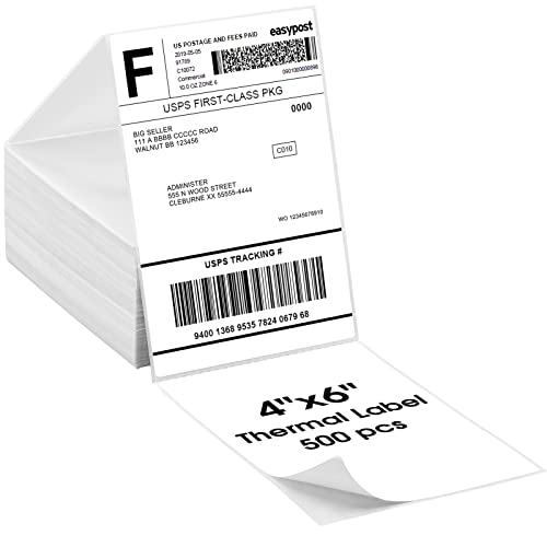 MaxGear 4' x 6' Direct Thermal Labels, 500 Labels, Fanfold Shipping Package Labels, Perforated White Mailing Labels, Commercial Grade, Permanent Adhesive, Compatible with Most Thermal Printers