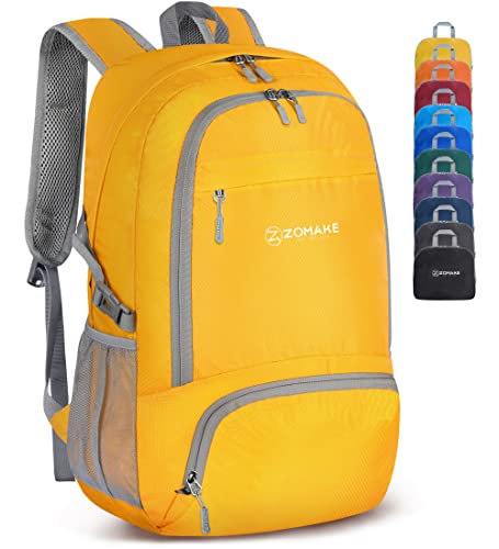 ZOMAKE Lightweight Packable Backpack 30L - Foldable Hiking Backpacks Water Resistant Compact Folding Daypack for Travel(Yellow)