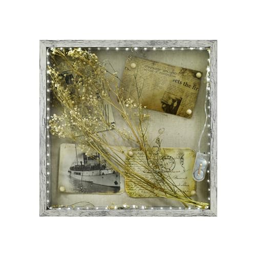 Deep Shadow Box with Light Hanging Display Case Wooden Memory Box Picture Frame Display Keepsake Box for Wall and Tabletop Tickets Memorabilia Bouquet Keepsakes Gift