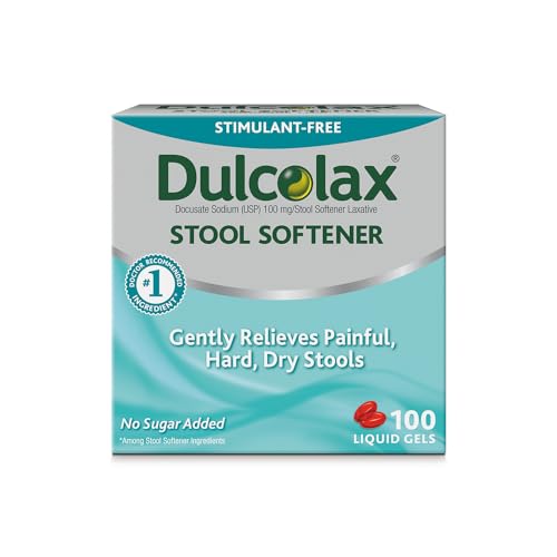 Dulcolax Stool Softener Laxative Liquid Gel Capsules (100ct) for Gentle Relief, Docusate Sodium 100mg