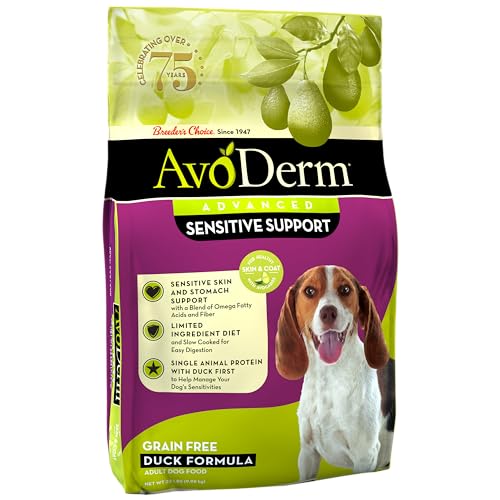 AvoDerm Advanced Sensitive Support Grain-Free Duck Formula Dog Food, Sensitive Stomach, 22lb
