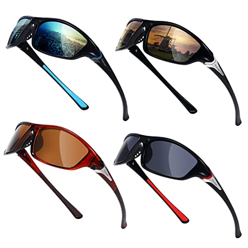 TOODOO 4 Pairs Men Polarized Sunglasses with UV Protection Driving Glasses Sports for Sport Outdoor Activities (Classic Colors)