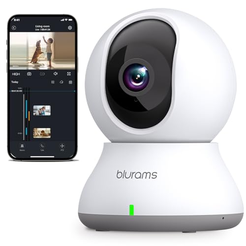 blurams Security Camera, 2K Indoor Camera 360° Pet Camera for Home Security w/Motion Tracking, Phone App, 2-Way Audio, IR Night Vision, Siren, Works with Alexa & Google Assistant(2.4GHz ONLY)