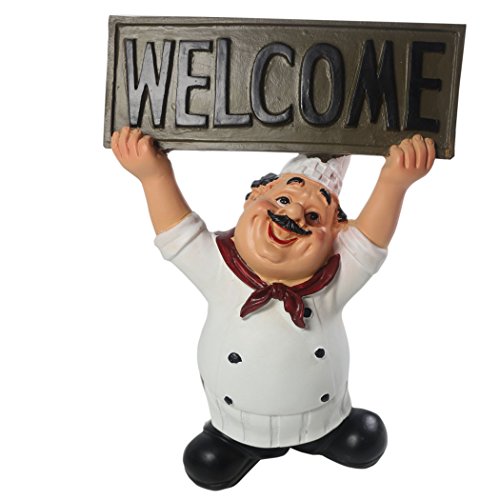 KiaoTime 15016C Italian Chef Figurines Kitchen Decor with Welcome Sign Board Plaque Home Kitchen Restaurant Decor 8'