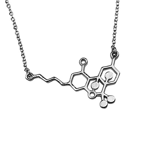 Art Attack Mary Jane Molecule Chain Necklace, Marijuana THC CBD Weed DNA Chemistry Science Pendant Charm (Silver)