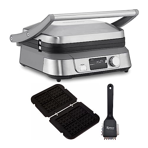 Cuisinart GR-5B Series Griddler FIVE with Two Griddler Waffle Plates and Heavy Duty Small Grill Brush Bundle (3 Items)