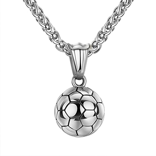 HANRESHE Soccer Ball Necklace For Girl Sport Jewelry Stainless Steel Silver Plated American Soccer Pendant Necklace for Boys