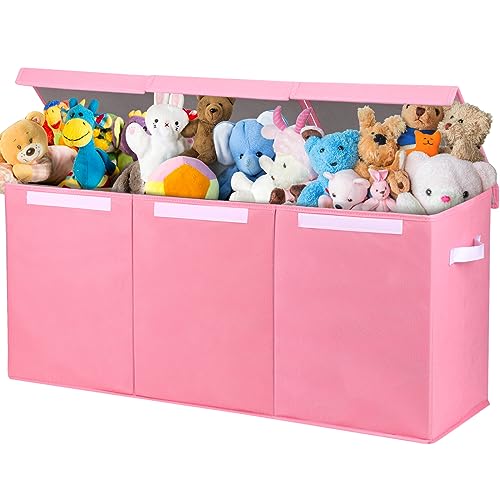 Fixwal Toy Storage Organizer for Girls - Extra Large Toddler Toy Box Kids Toy Chest, Collapsible Removable Divider for Nursery Playroom Bedroom Closet, 36'x12.6'x16' (Pink)