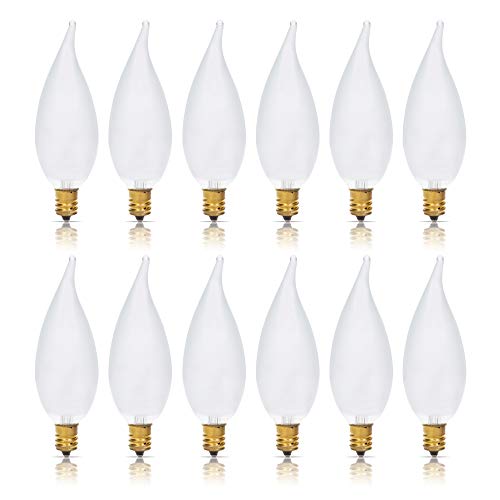 Simba Lighting Candelabra Flame Tip Frosted CA10 40W E12 Base (12 Pack) Decorative Incandescent Light Bulbs 120V for Chandeliers, Ceiling Fan Lights, Pendants, Wall Sconces, Dimmable, Warm White 2700K