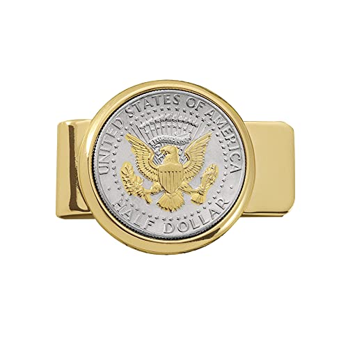 American Coin Treasures Coin Money Clip - Presidential Seal JFK Half Dollar Selectively Layered in Pure 24k Gold, Brass Moneyclip, Holds Currency, Credit Cards, Cash, U.S. Coin