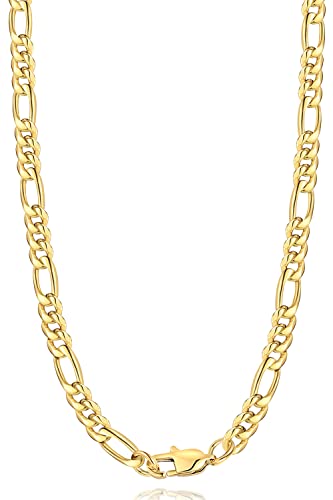 Jewlpire Gold Chain for Men Boys, 7mm Gold Chain Men's Figaro Chain Necklaces, 14k Gold Plated Mens Gold Chain, Mens Chain Necklace 18 inch