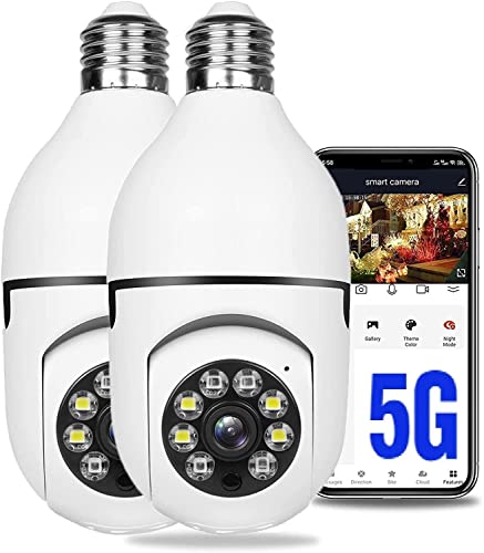 KOWVOWZ 360 Degree Security Cameras Wireless Outdoor, 2.4GHz & 5GHz WiFi Light Bulb Camera, 1080p Indoor for Home Camera System, Motion Detection, Two-Way Audio (2PCS)