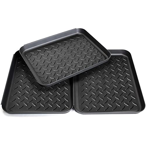 Boot Tray for Entryway Indoor, 3 Pack Black Shoe Mat Tray,Waterproof Shoe Tray with Raised Edge for Indoor and Outdoor Multi-Purpose Tray for Boots, Shoes, Garden, Pets