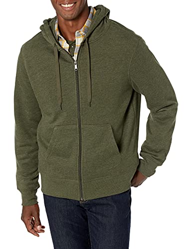 Amazon Essentials Men's Full-Zip Hooded Fleece Sweatshirt (Available in Big & Tall), Olive Heather, X-Large